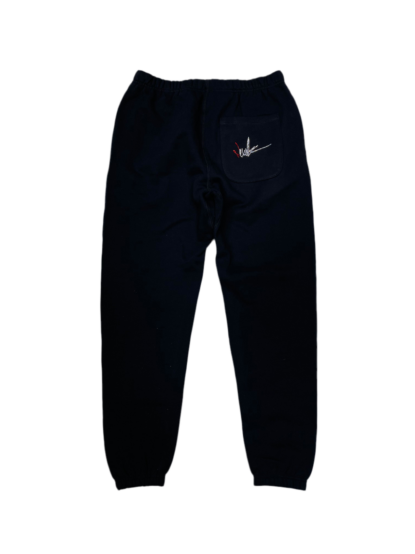 NewYrrk Black Sweatpants w/ Red White Crystal