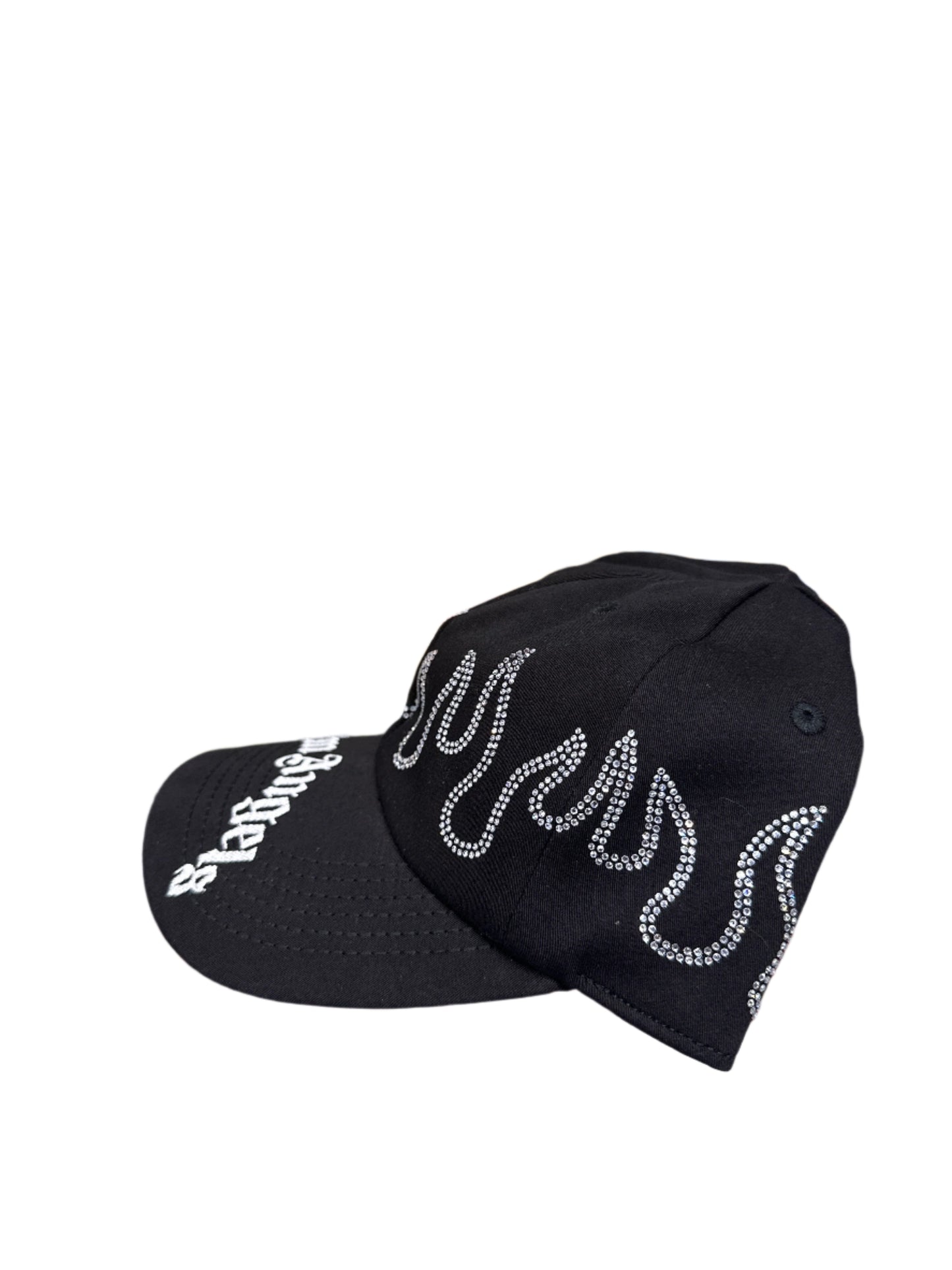 Palm Angels Rhinestone Flame Logo Baseball Cap Black Silver