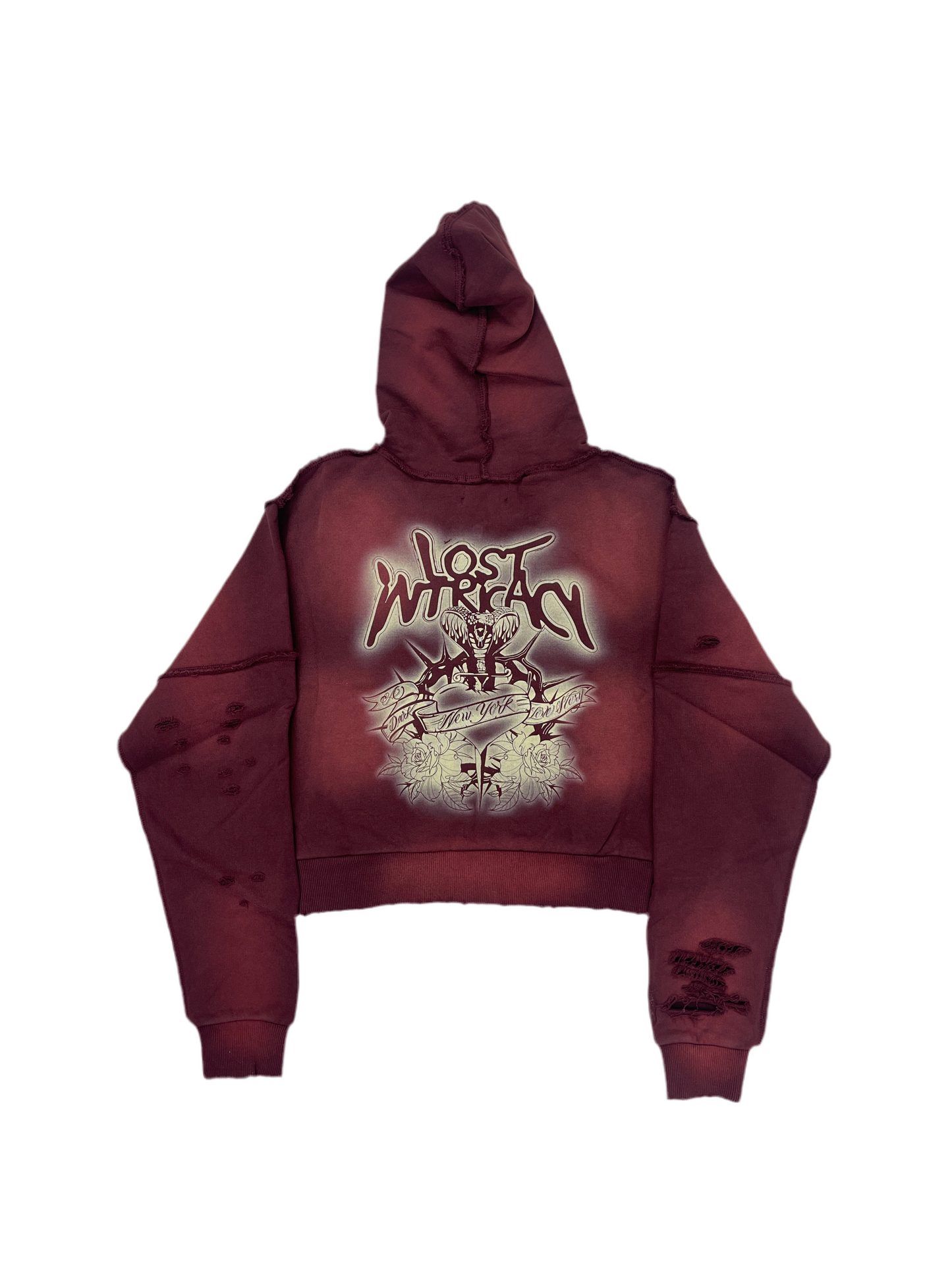 Lost Intricacy Burgundy Crop Zip-Up Hoodie