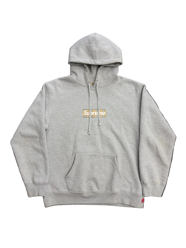 SS22 Supreme x Burberry Box Logo Hooded Sweatshirt Heather Grey
