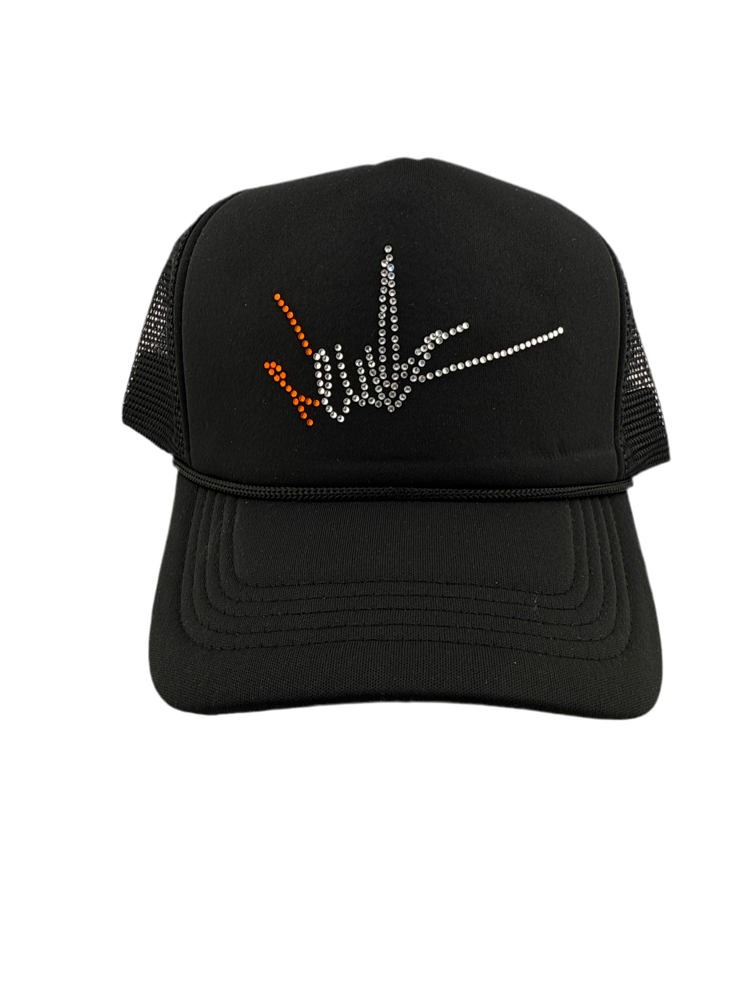 NewYrrk Black Hat w/ Orange White Crystals