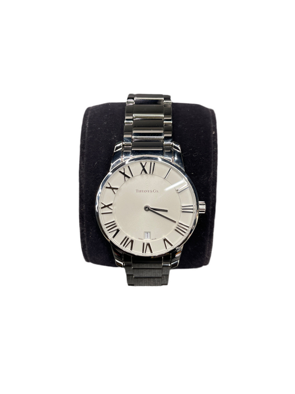 Tiffany & Co. Atlas Dome Date Stainless Steel Watch White Silver