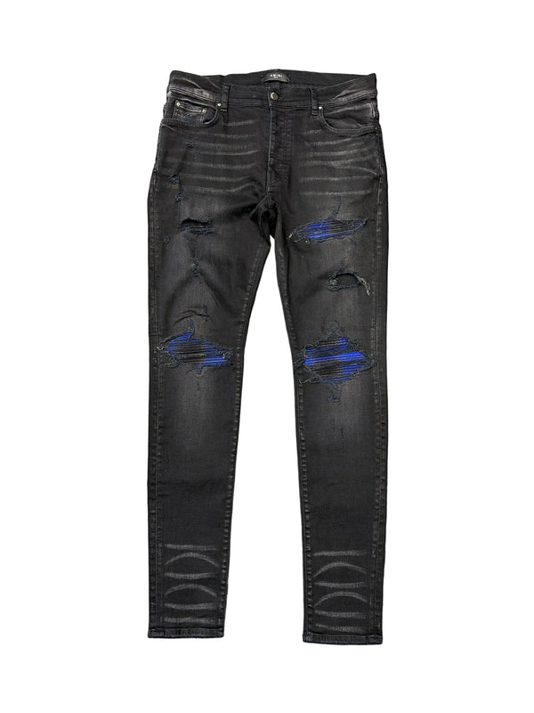 Amiri MX1 Aged Black Blue Plaid Jeans