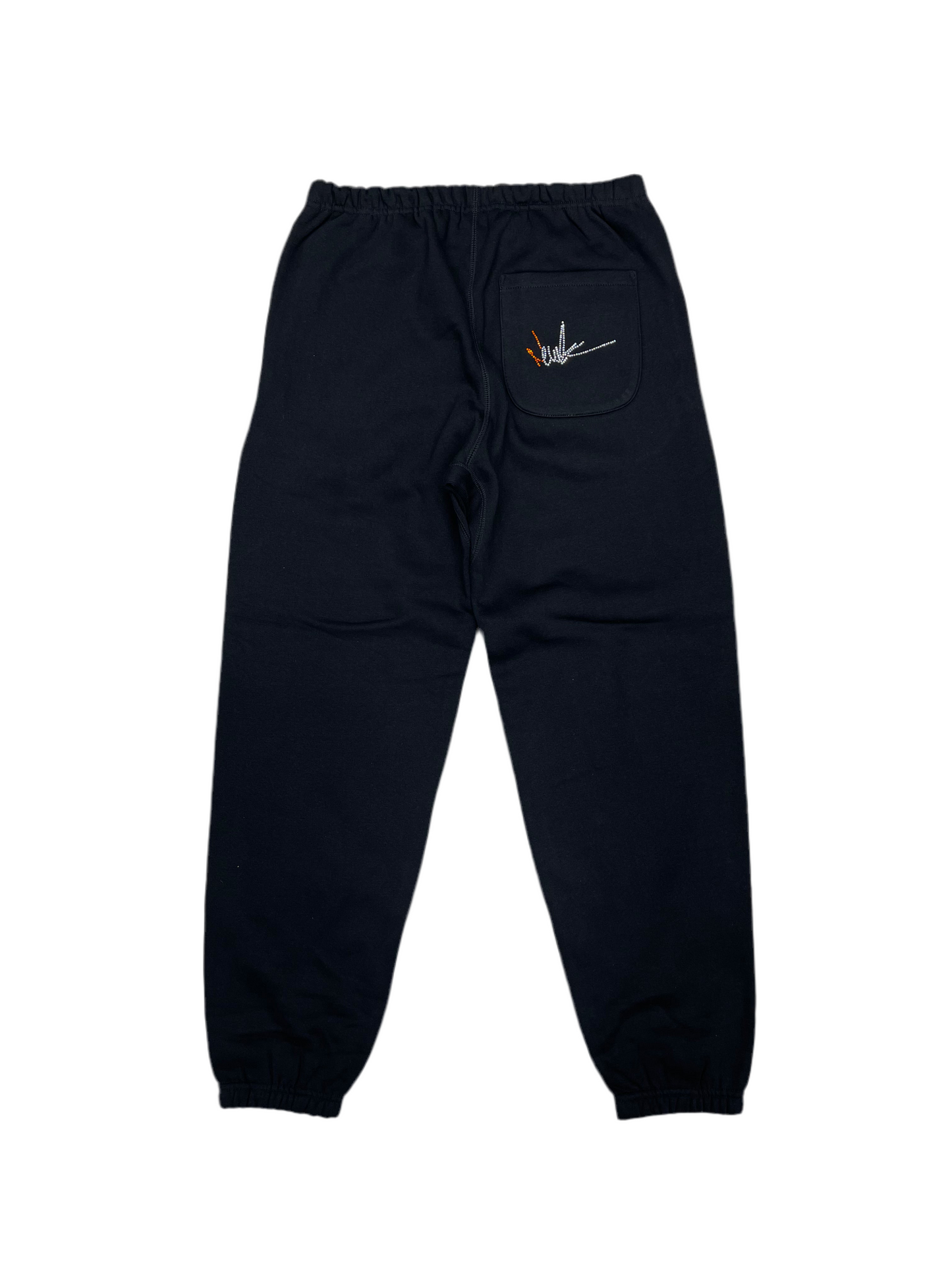 NewYrrk Black Sweatpants Side Logo w/ Orange White Crystal