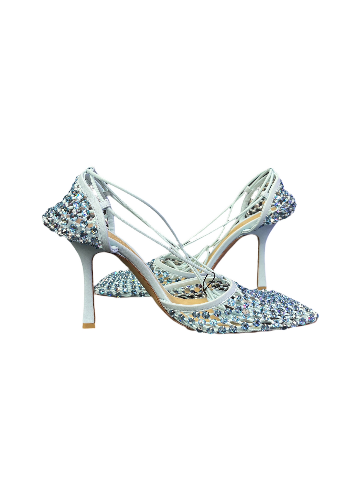 Bottega Veneta Web Sparkle Stretch Lace Up Sandals Blue