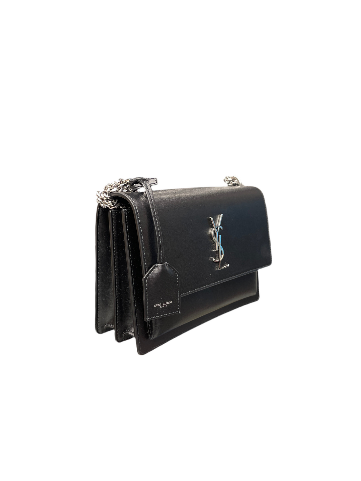 YSL Sunset Medium Shoulder Bag Smooth Leather Black