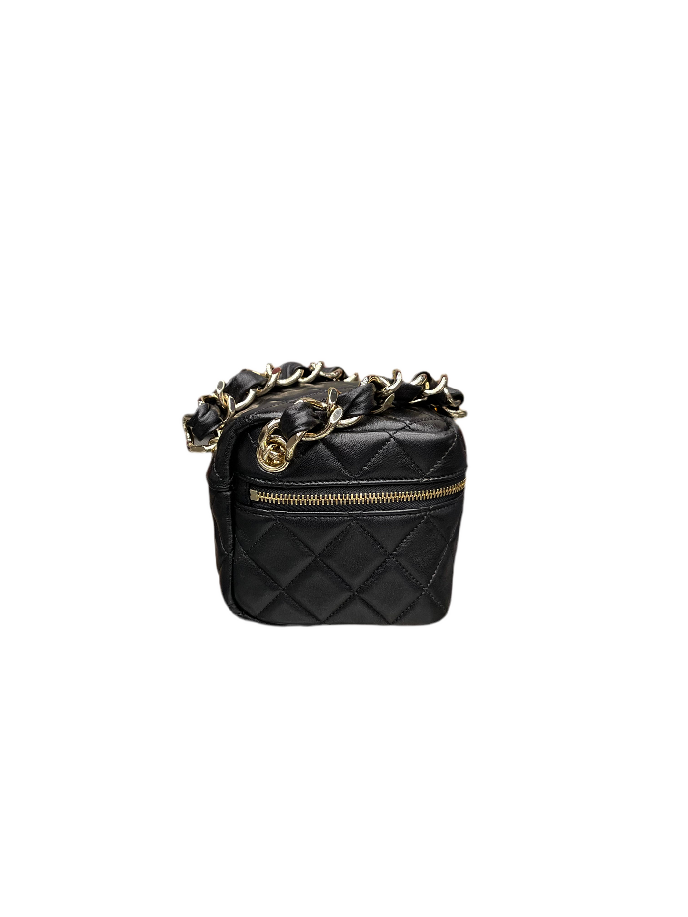 Chanel Quilted Leather Cube Clutch with Chain Black