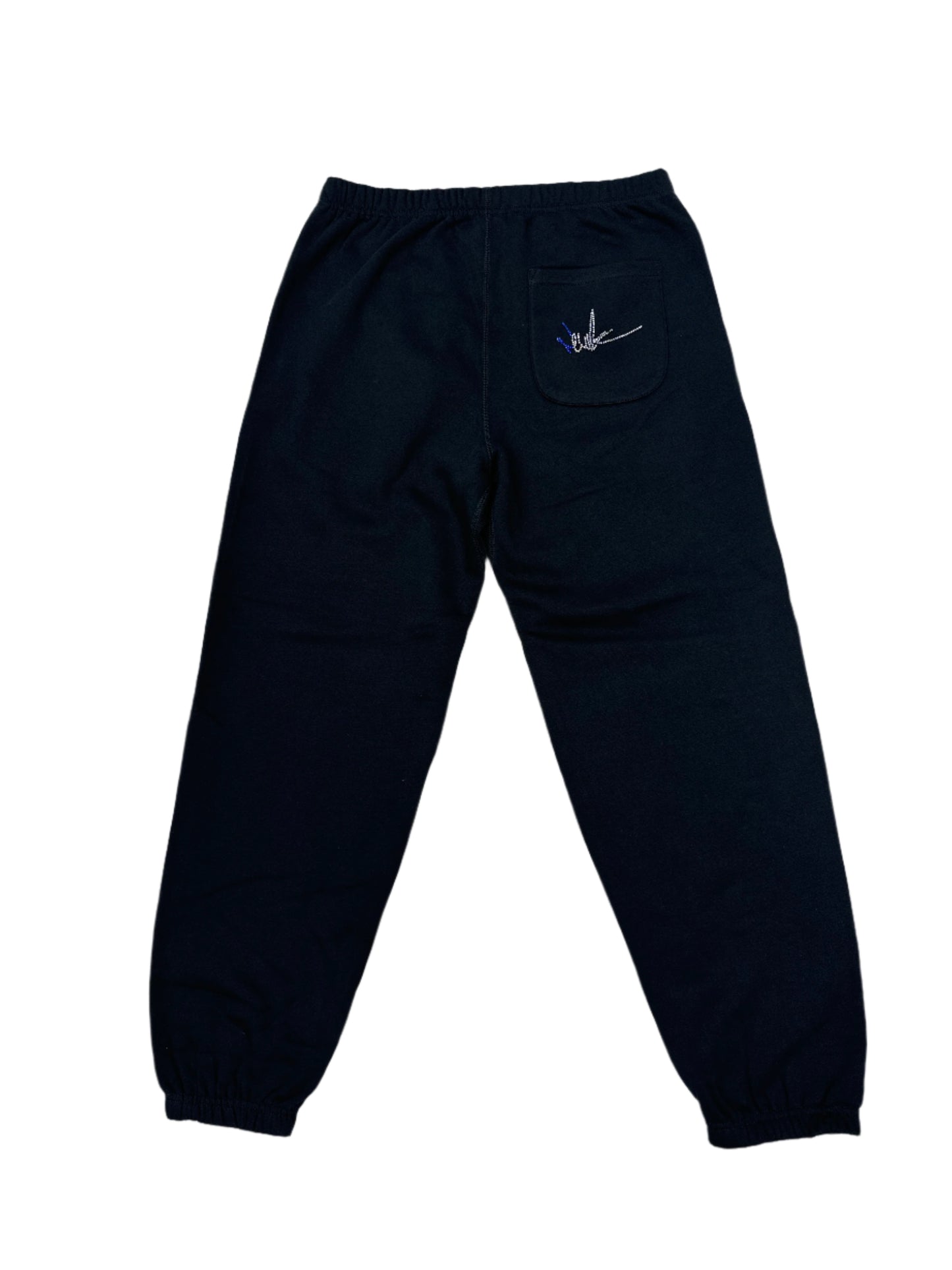 NewYrrk Black Sweatpants w/ Blue White Crystals