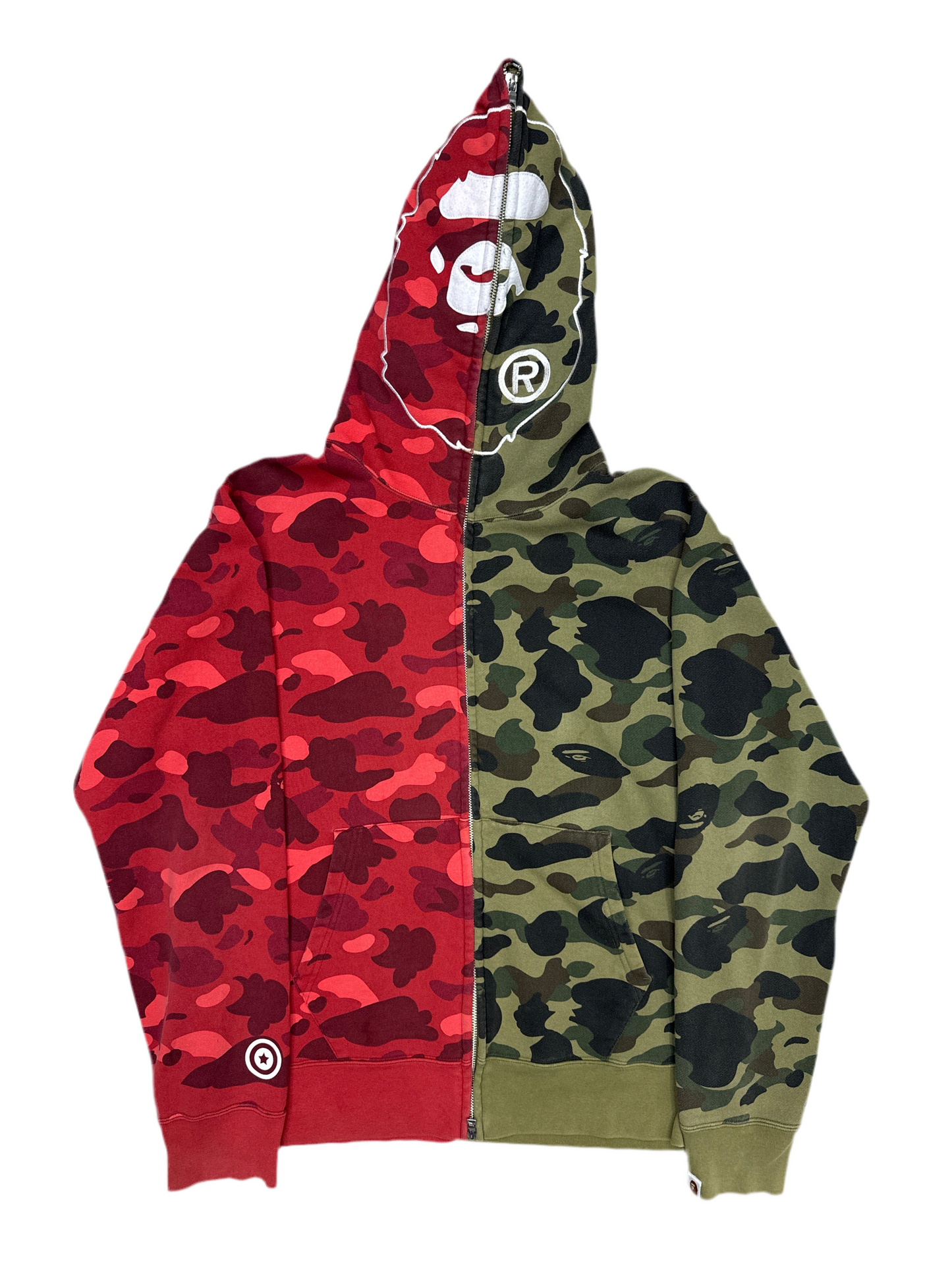 Bape Red Green Half Camo Zip Up