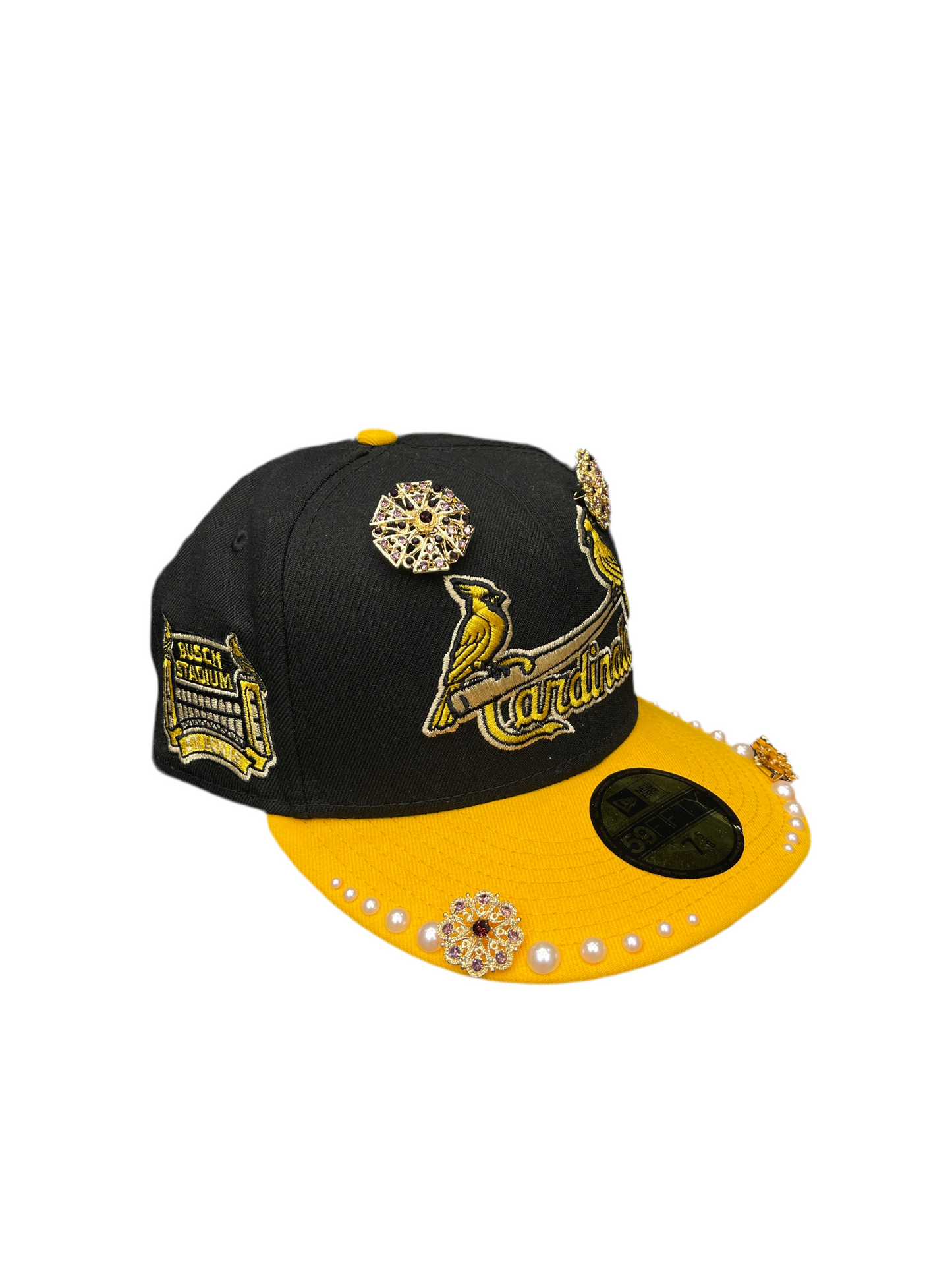 New Era 59Fifty St. Louis Cardinals Hat Black Yellow (Customized)