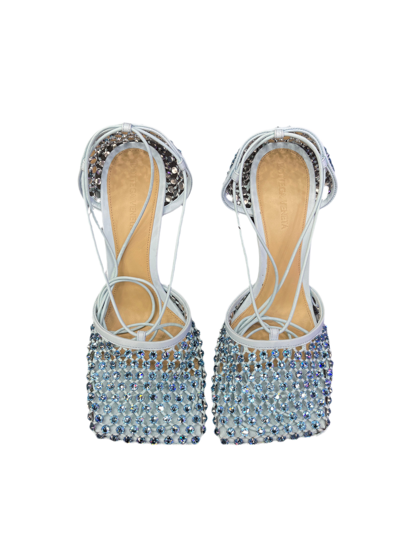 Bottega Veneta Web Sparkle Stretch Lace Up Sandals Blue