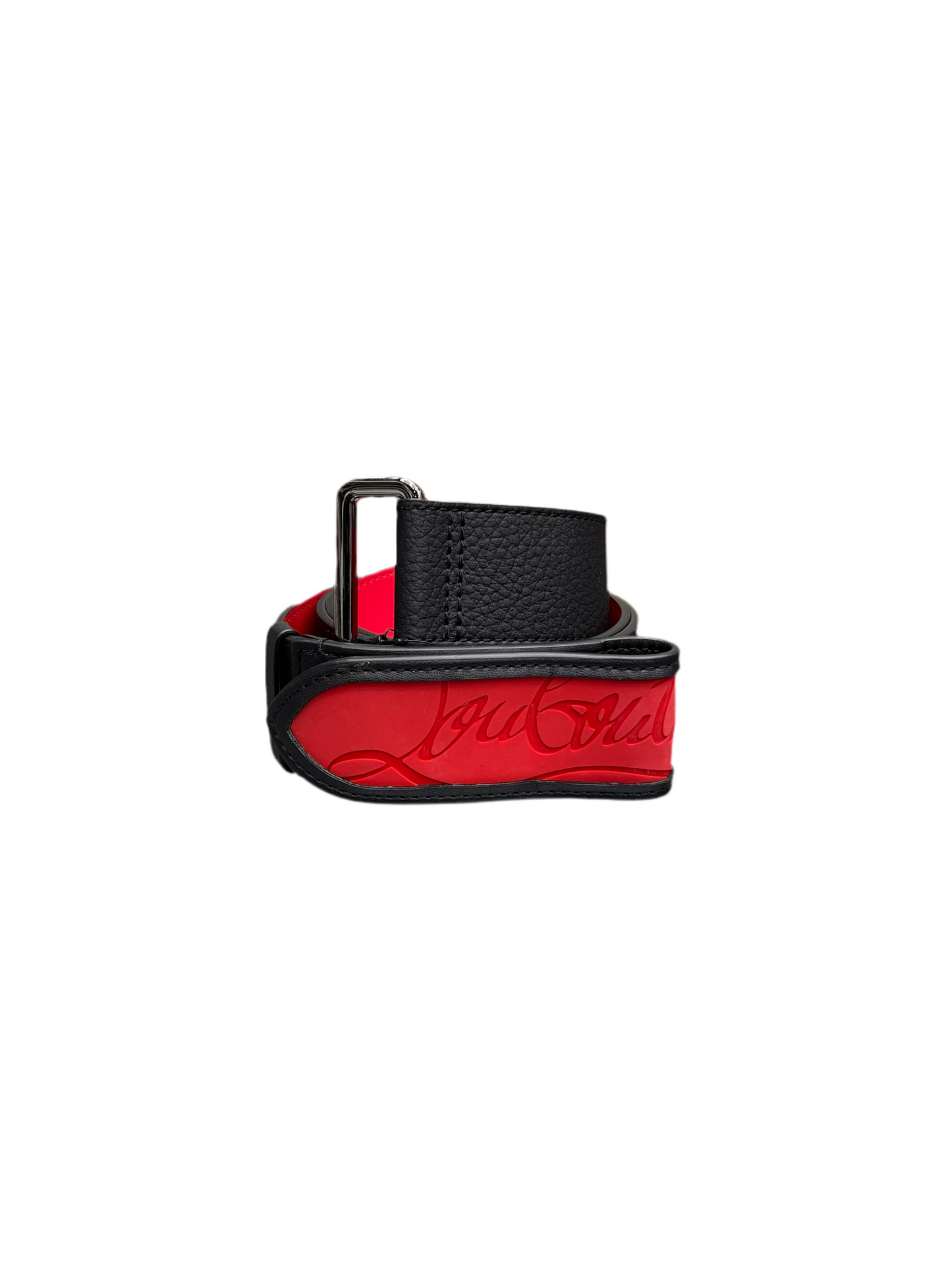 Christian Louboutin Vegan Leather Loubi Belt Black Red