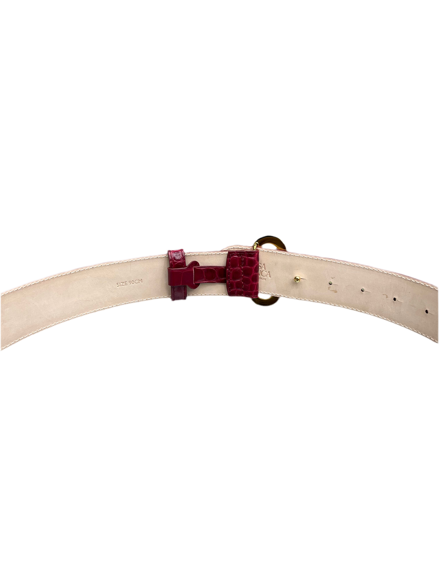 Casablanca Embossed Leather CC Logo Buckle Belt Red