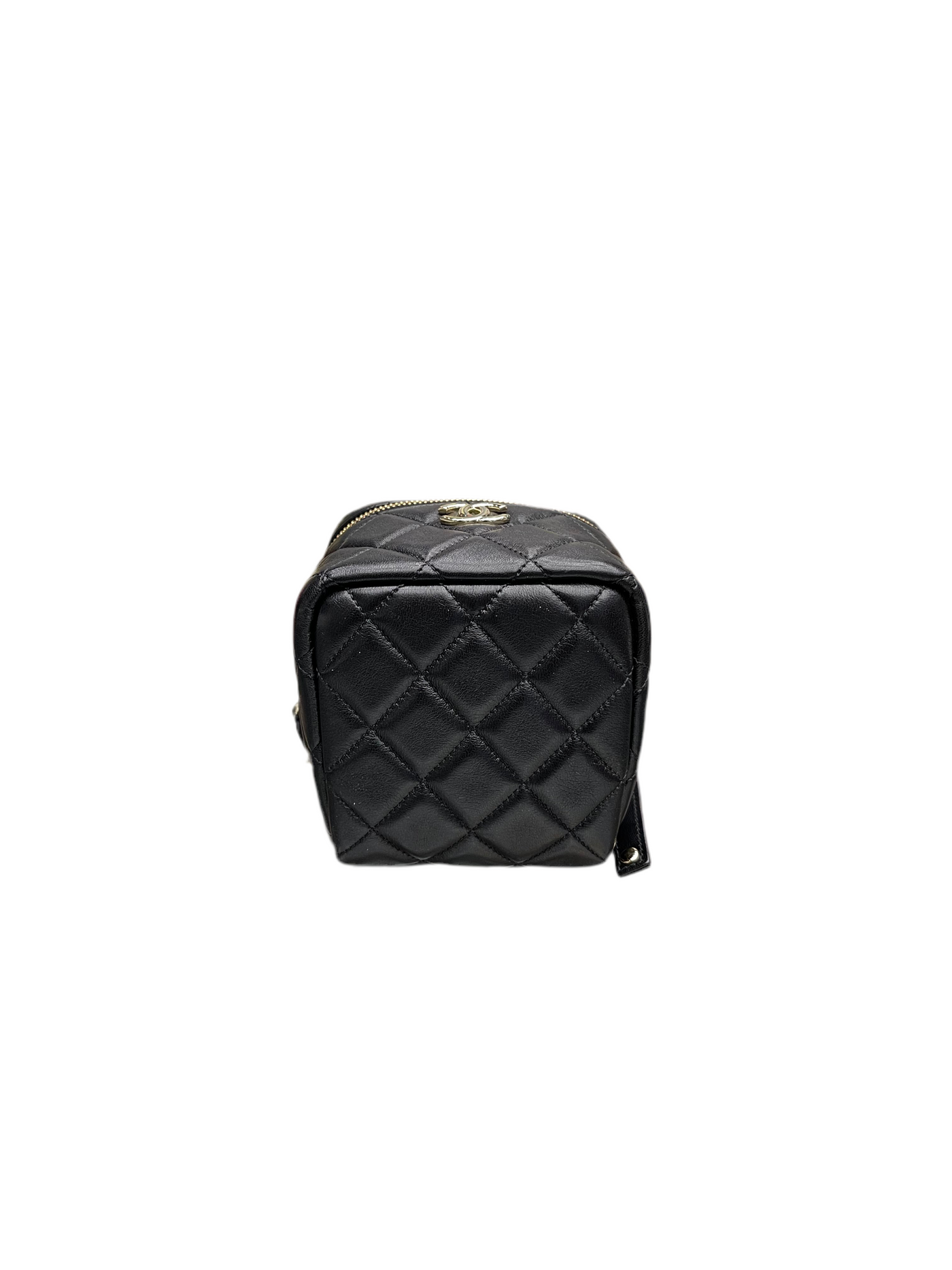 Chanel Quilted Leather Cube Clutch with Chain Black