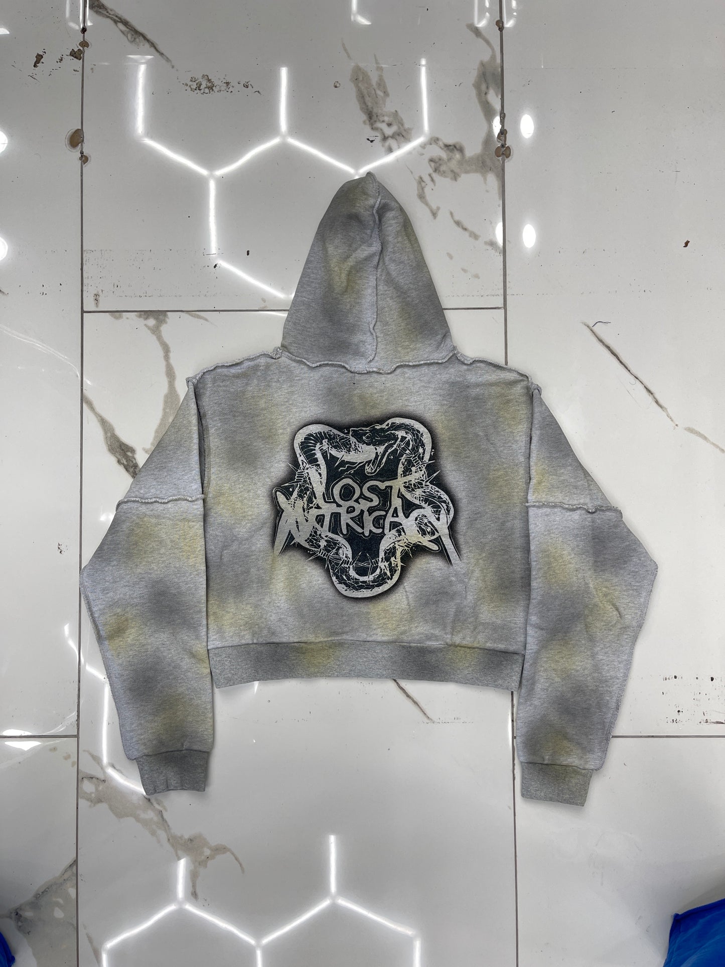 Lost Intricacy Grey Faded Crop Zip-Up Hoodie