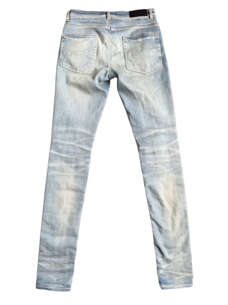 Amiri Clay Indigo Leopard Patch Thrashers Jeans