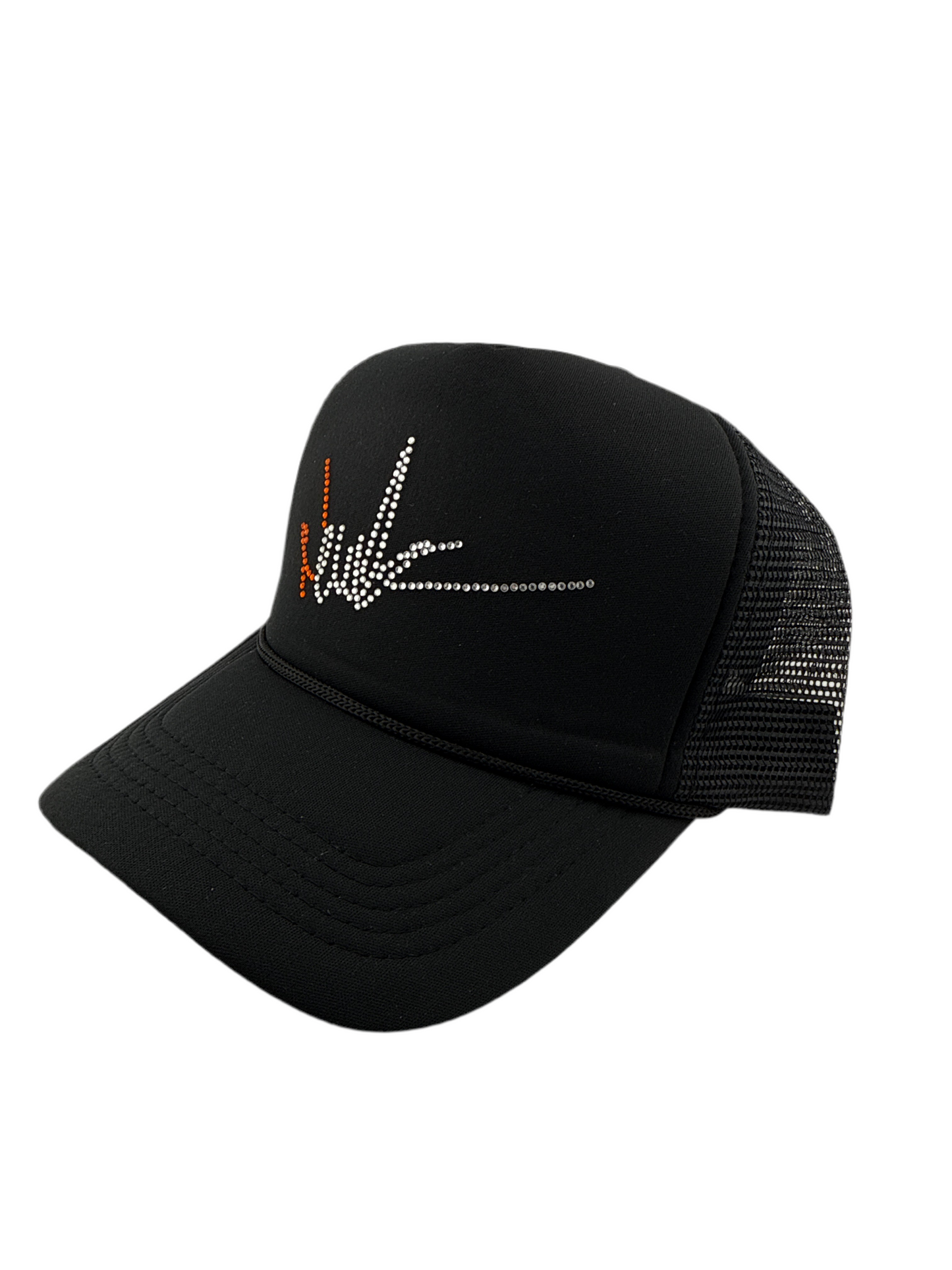 NewYrrk Black Hat w/ Orange White Crystals