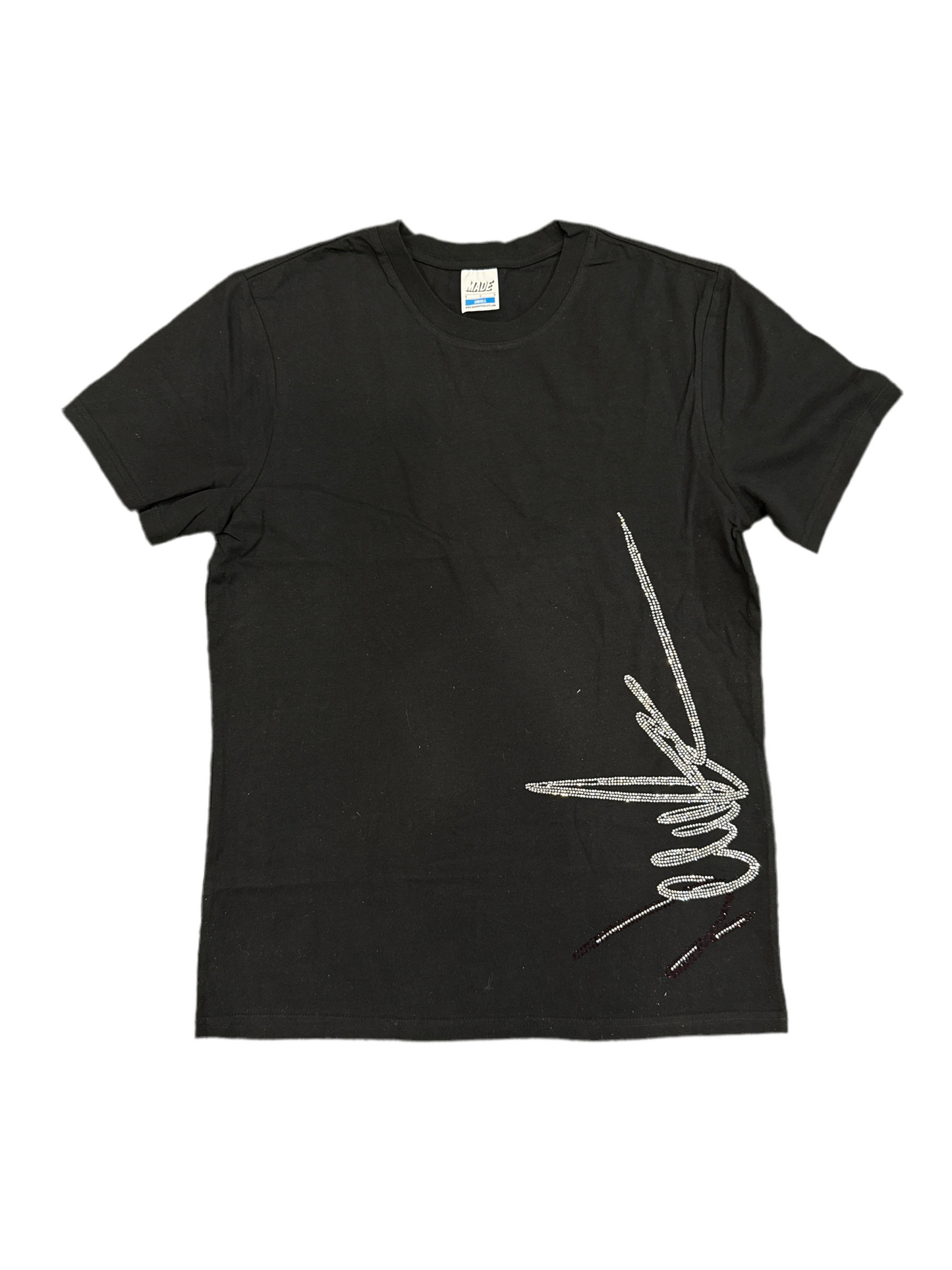 NewYrrk Black T-shirt Side Logo w/ White Burgundy Crystal