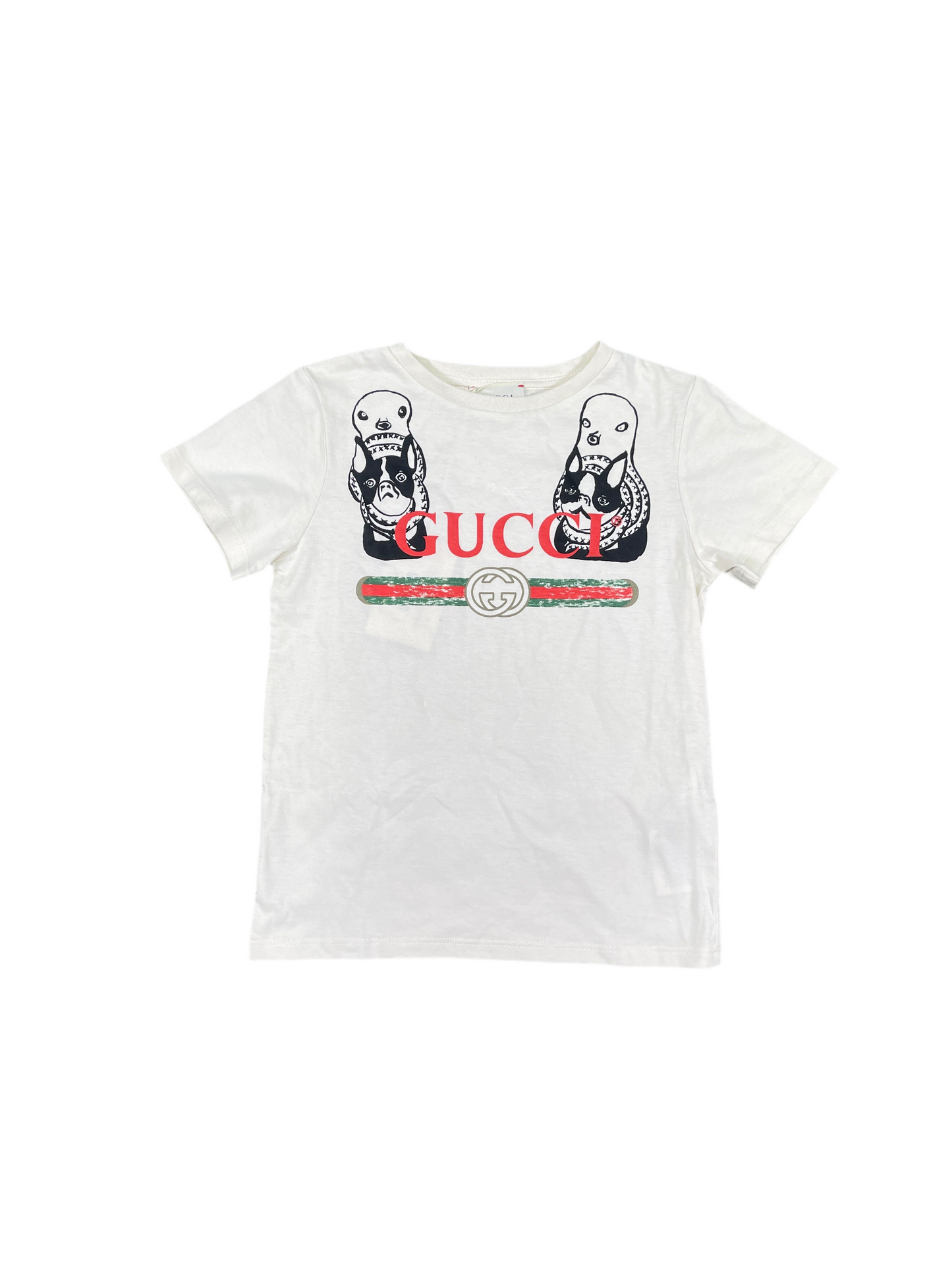 Kids Gucci Dog Print Cotton Jersey T-Shirt Cream Red