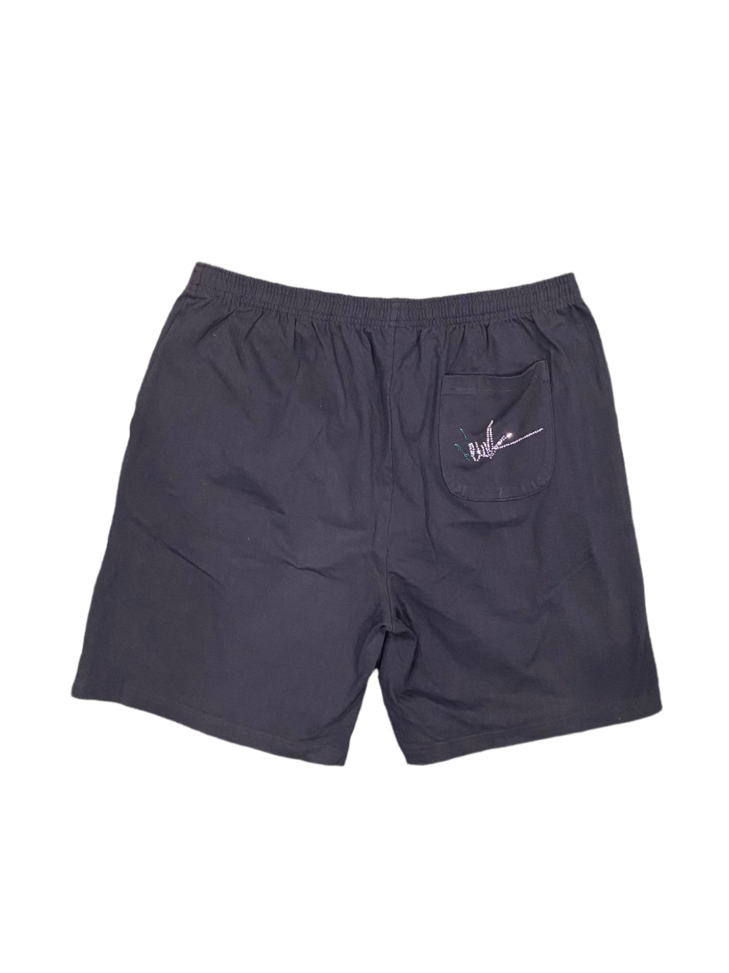 NewYrrk Black Cotton Shorts Side Logo w/ White Green Crystal