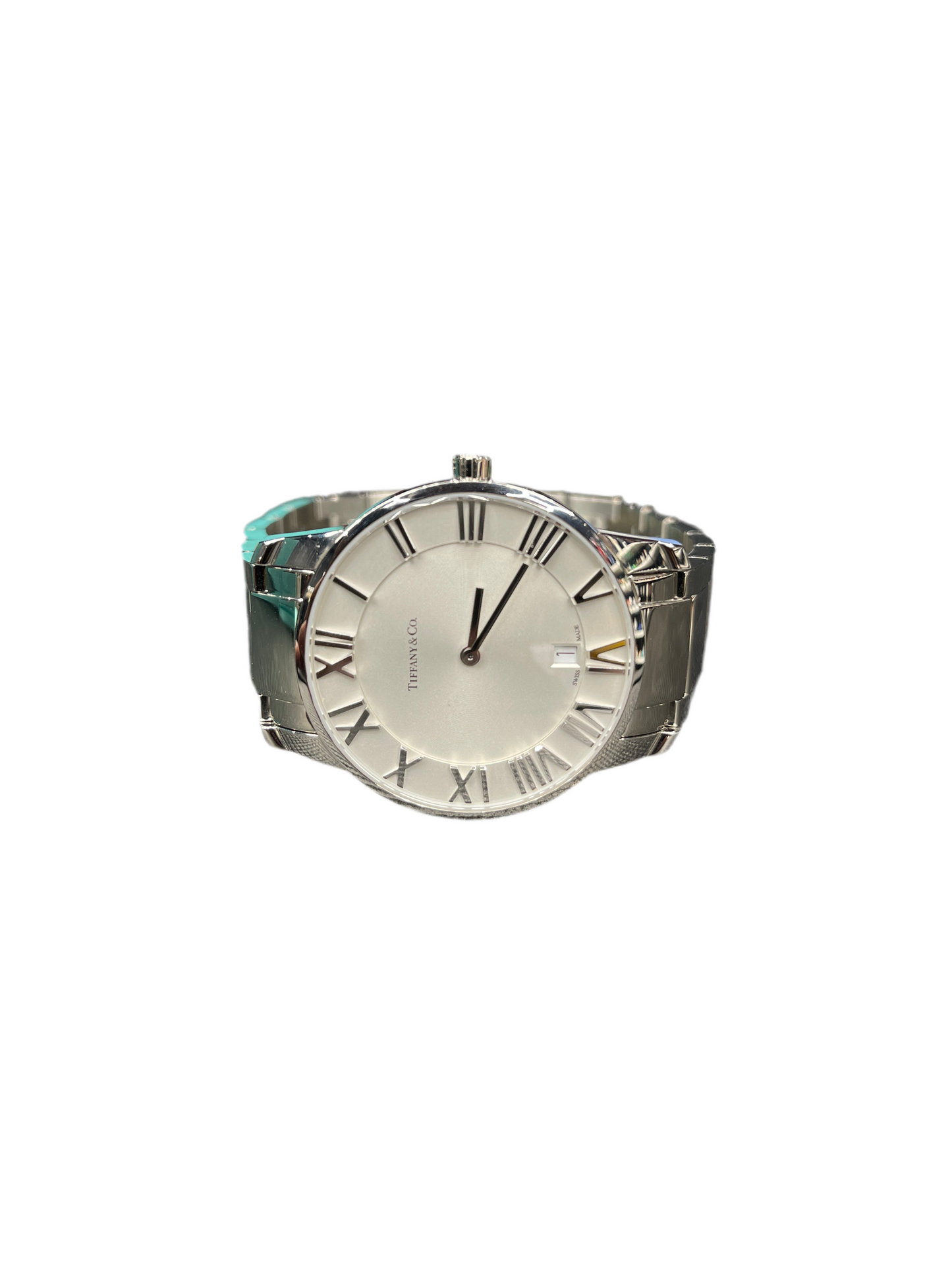 Tiffany & Co. Atlas Dome Date Stainless Steel Watch White Silver