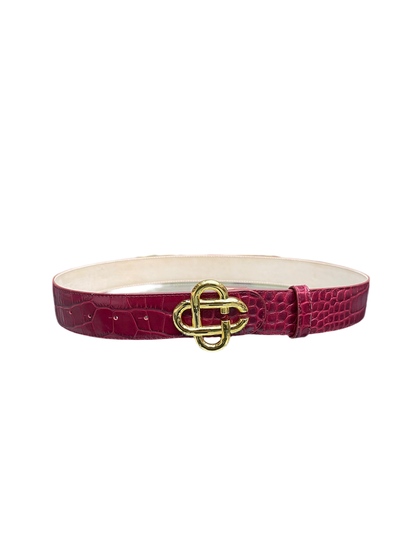 Casablanca Embossed Leather CC Logo Buckle Belt Red