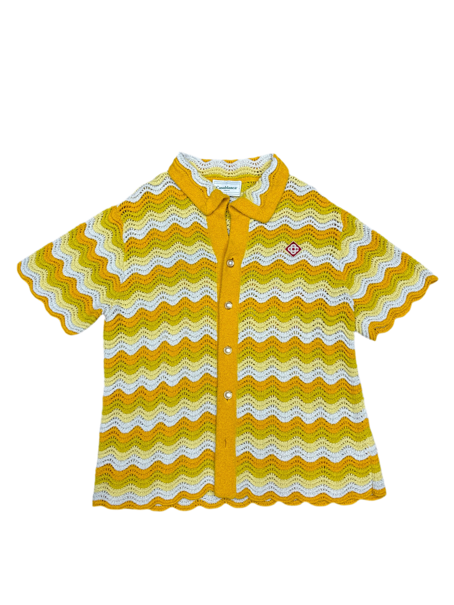 Casablanca Wavy Gradient Open Knit Polo Sweater