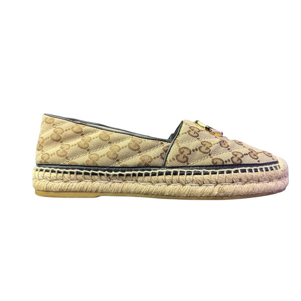WMNS Gucci GG Matelassé Canvas Espadrilles Beige Black
