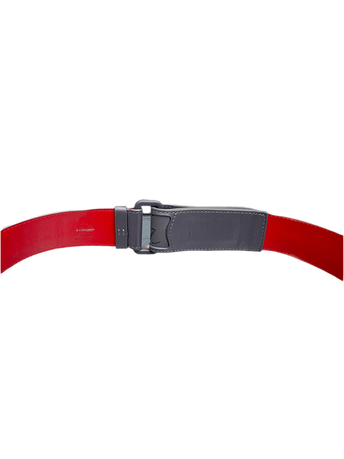 Christian Louboutin Spike Loubi Belt Smoke Grey Red
