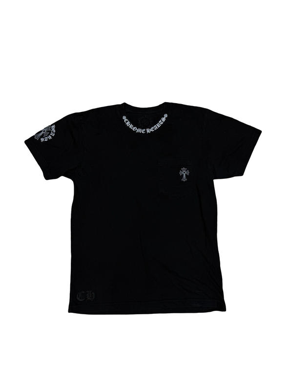 Chrome Hearts Horse Shoe Cross Neck Logo T-Shirt Black White