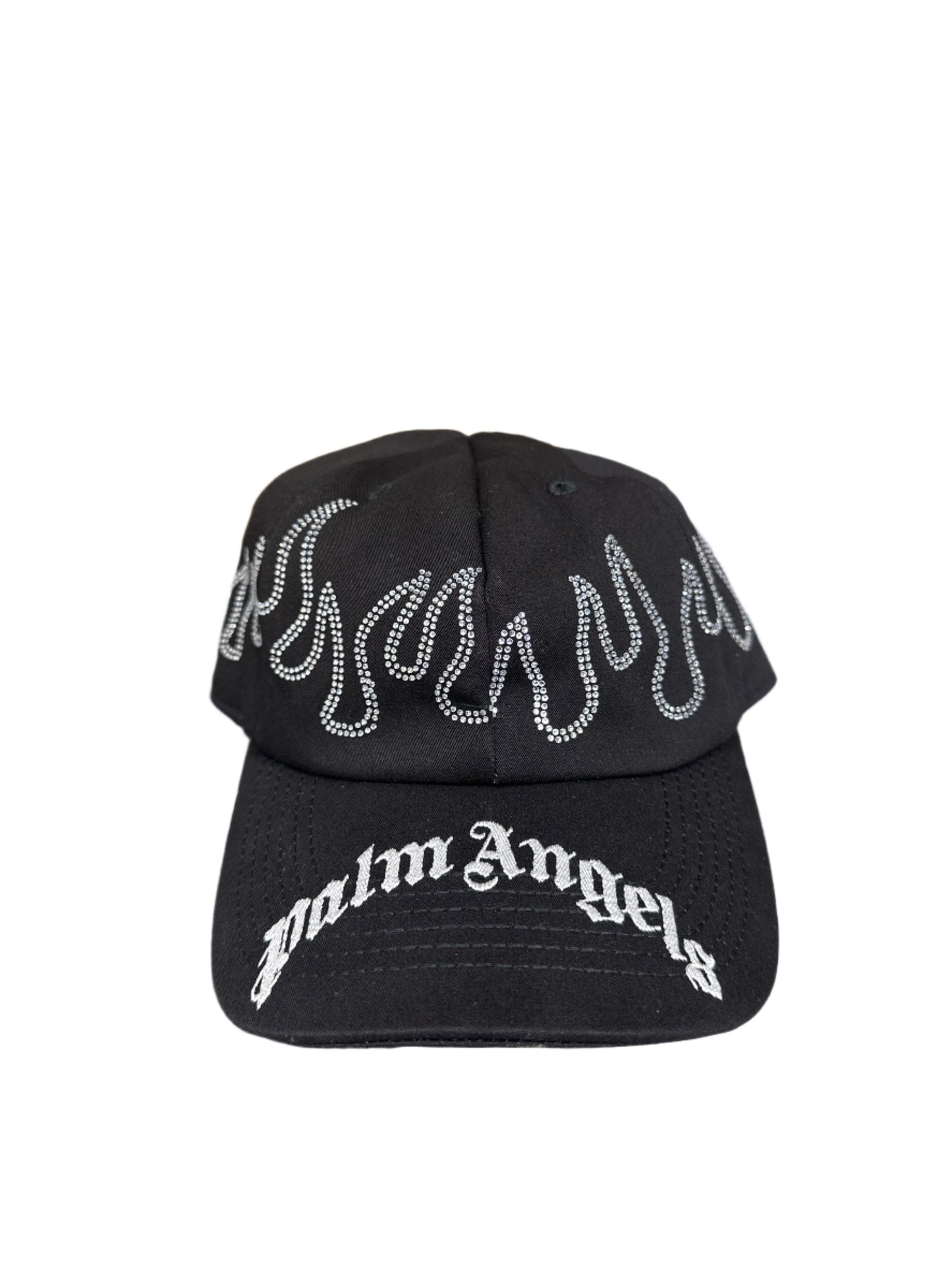 Palm Angels Rhinestone Flame Logo Baseball Cap Black Silver