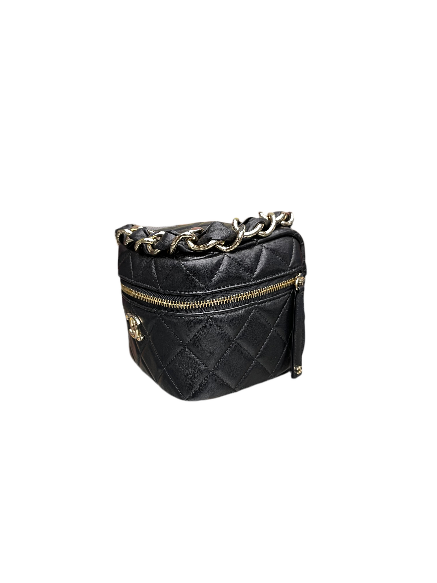 Chanel Quilted Leather Cube Clutch with Chain Black