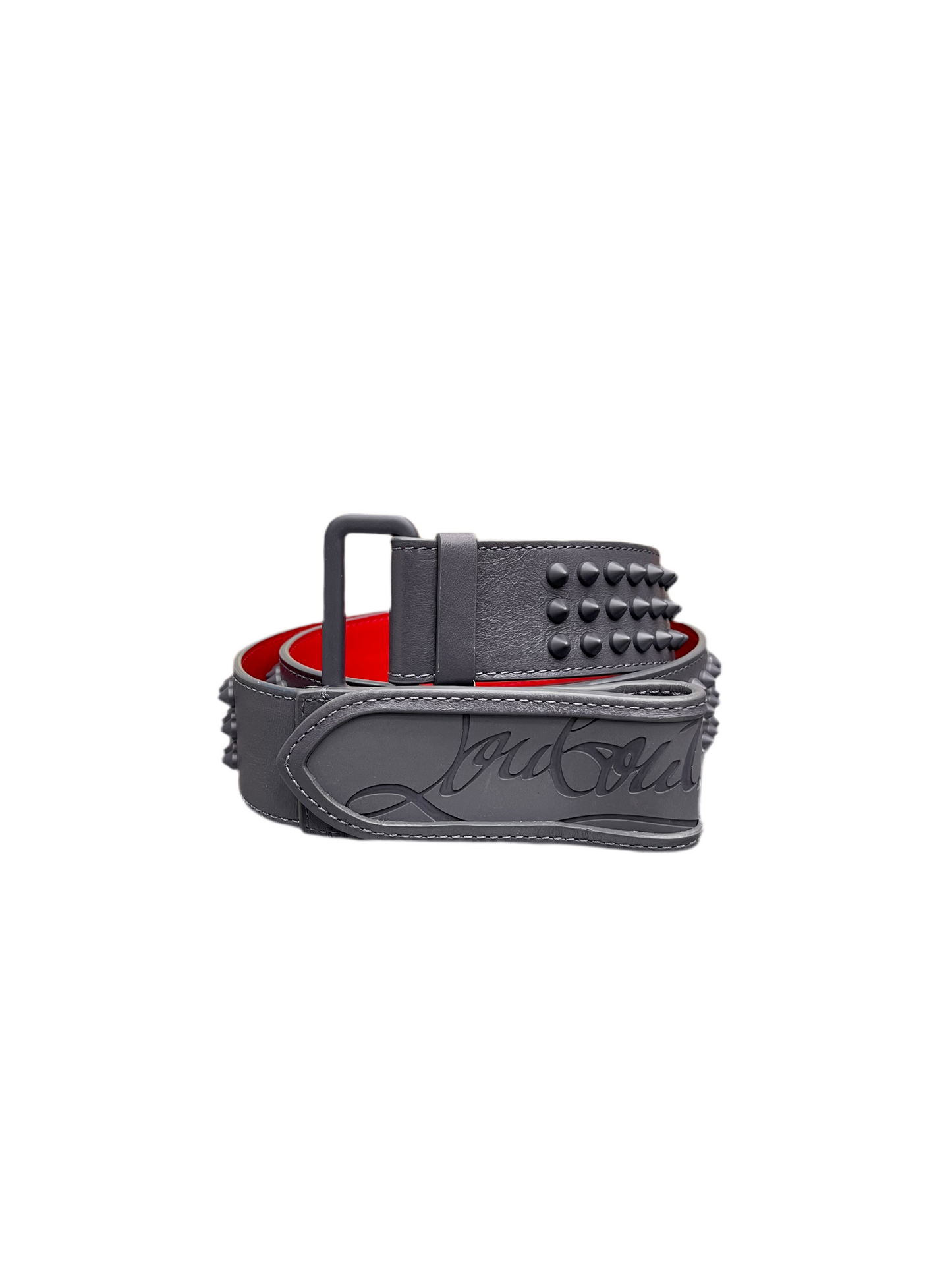 Christian Louboutin Spike Loubi Belt Smoke Grey Red
