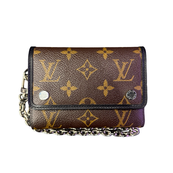 Louis Vuitton Monogram Macassar Compact Chain Wallet Brown