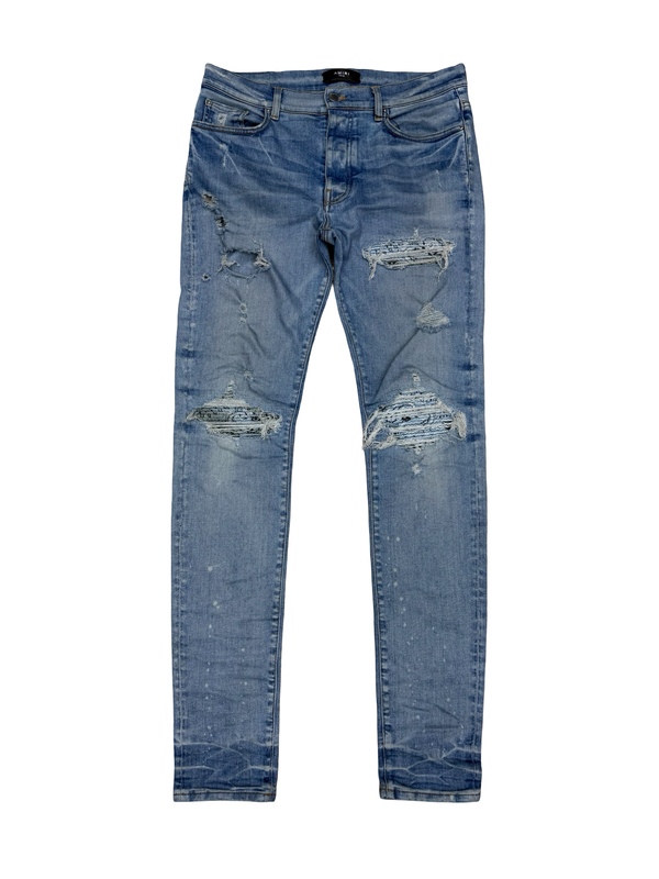 Amiri MX1 Blue Paisley Patch Jeans Indigo