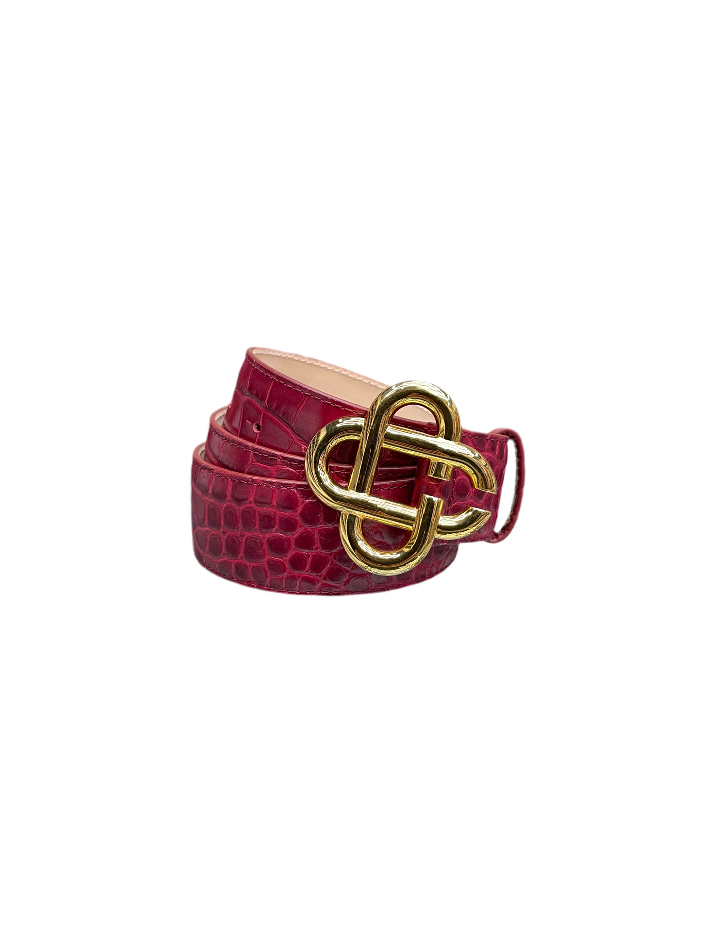 Casablanca Embossed Leather CC Logo Buckle Belt Red