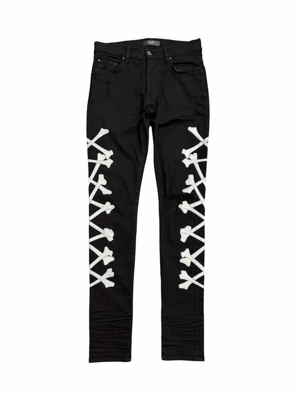 Amiri Bones Appliqué Jeans Black Silver