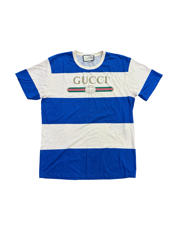 Gucci Logo Striped T-Shirt Blue White
