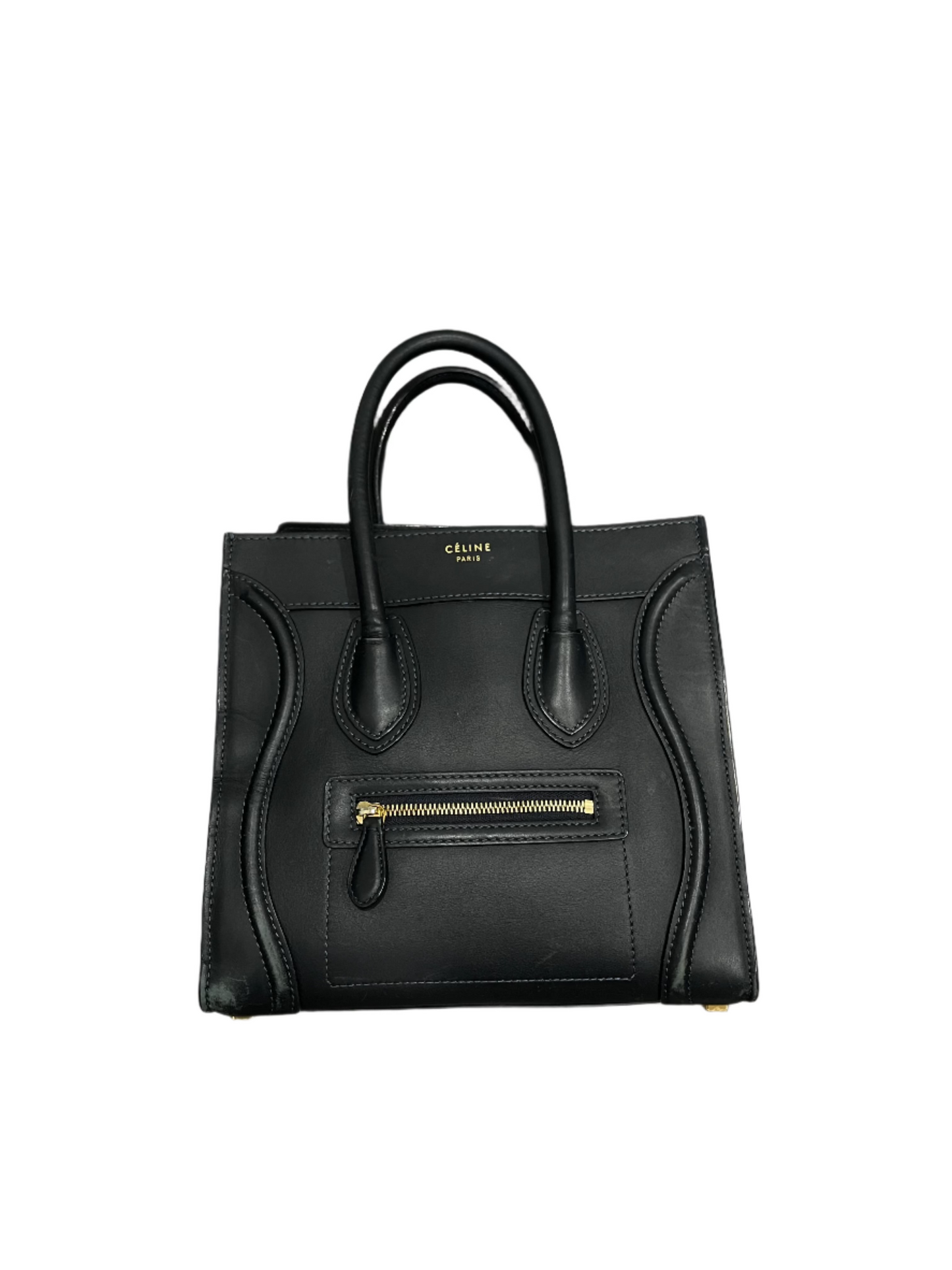 Celine Luggage Bag Drummed Calfskin Leather Navy