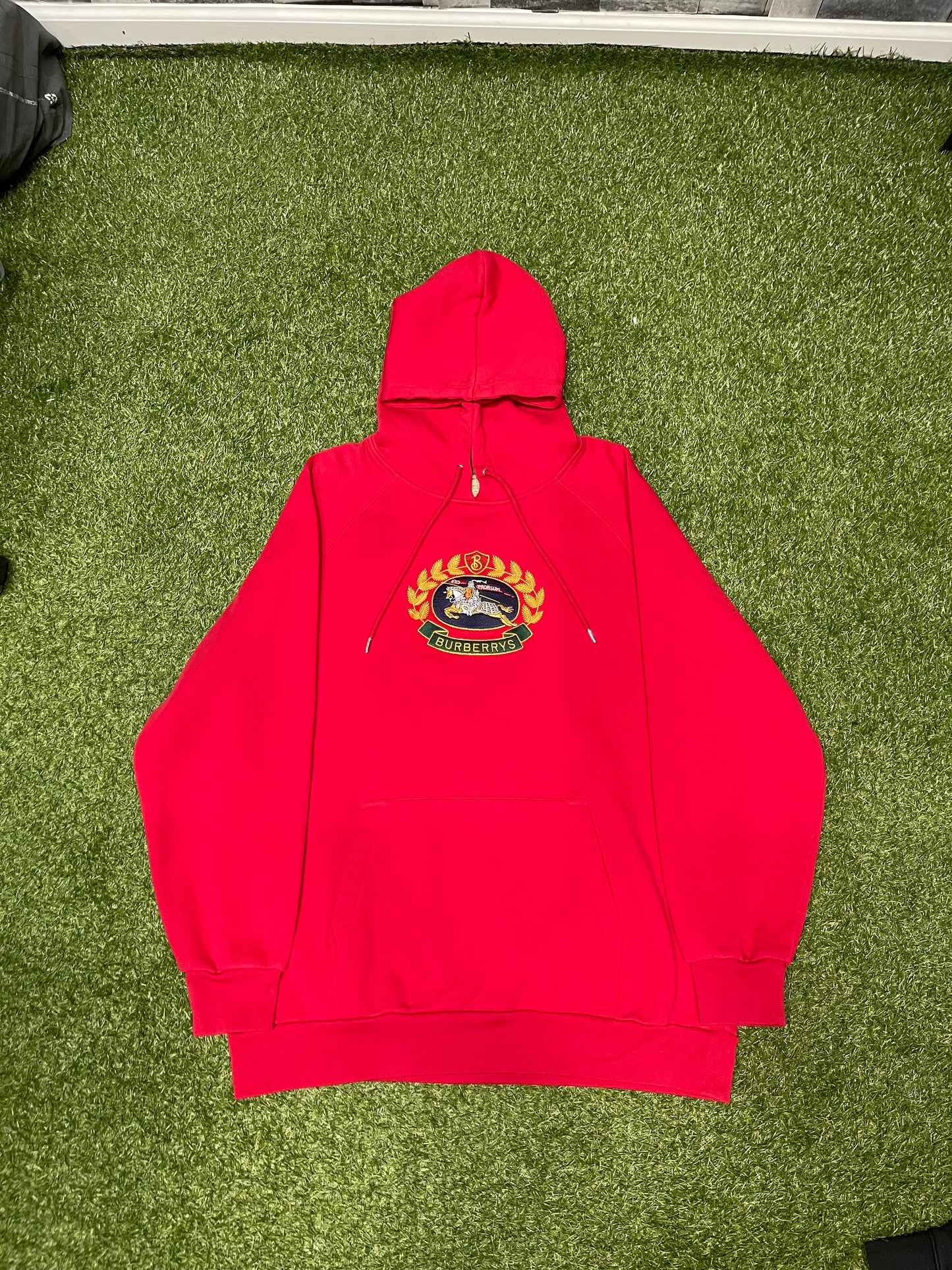 Burberry Embroidered Logo Hoodie Red