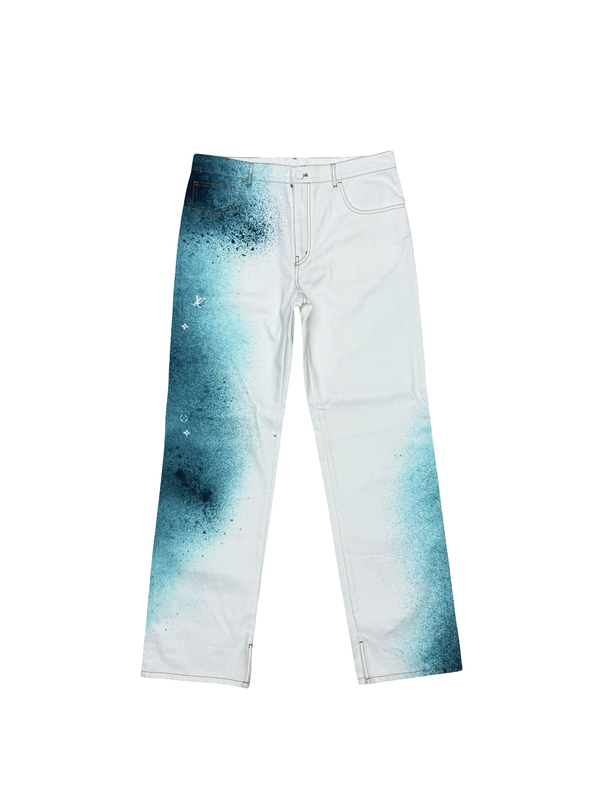 Louis Vuitton Monogram Spray Straight Leg Jeans White Blue