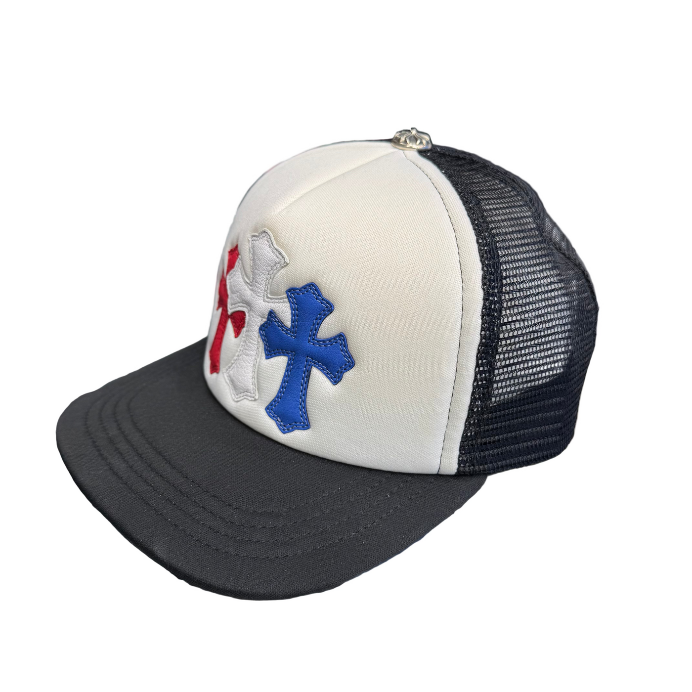 Chrome Hearts Triple Cross Trucker Hat Red White Blue