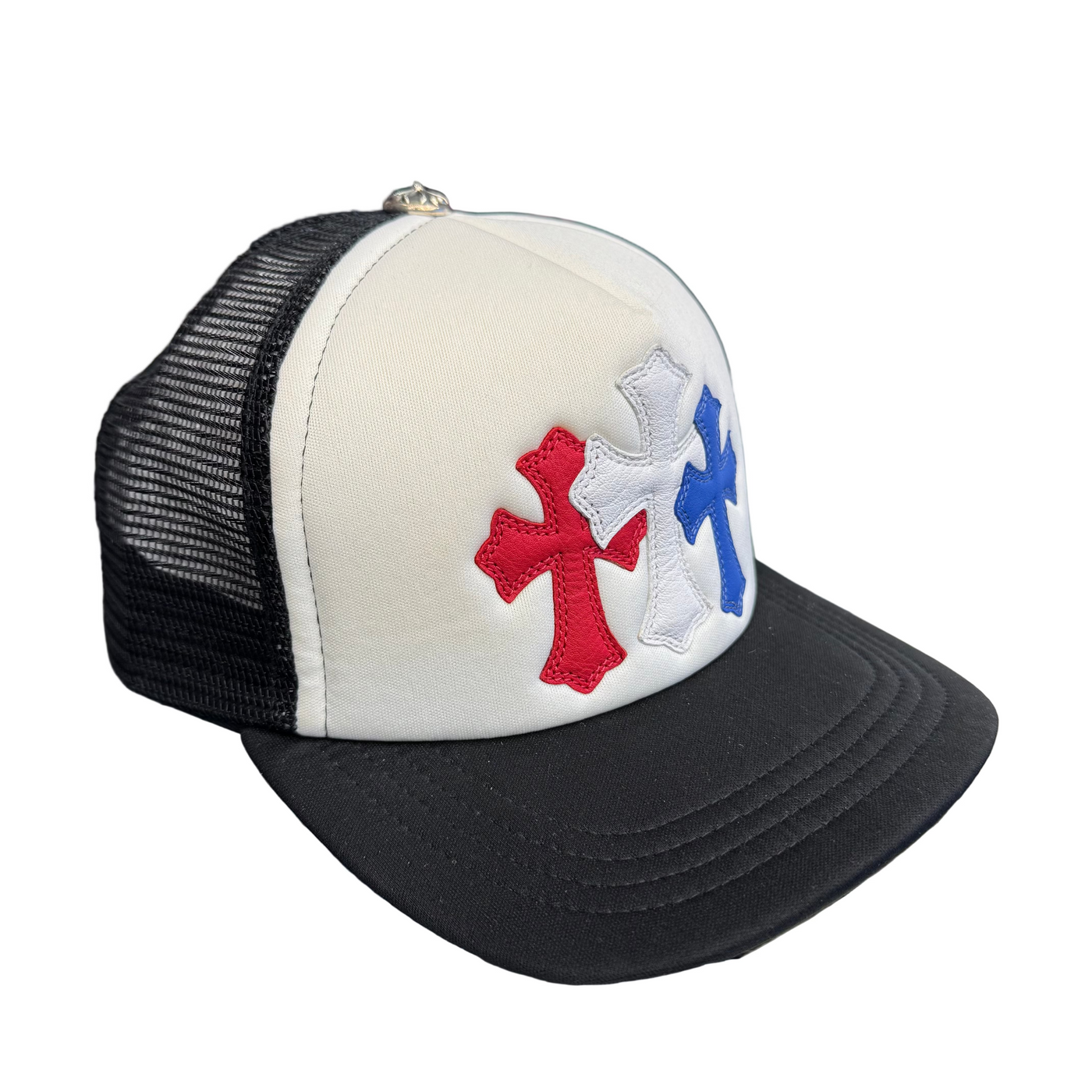 Chrome Hearts Triple Cross Trucker Hat Red White Blue