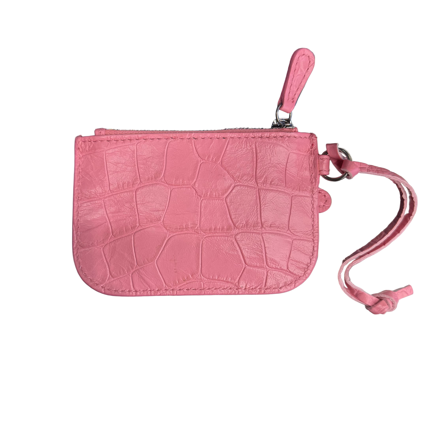 Balenciaga Crocodile Embossed Crystal Le Cagole Coin Card Holder Sweet Pink