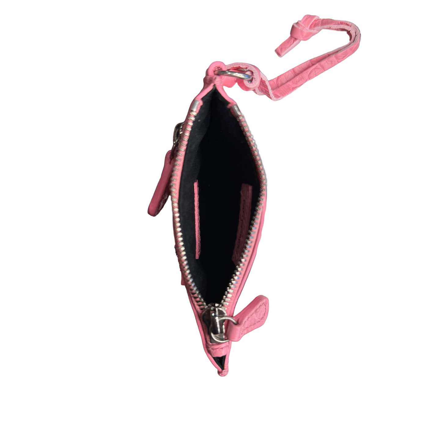 Balenciaga Crocodile Embossed Crystal Le Cagole Coin Card Holder Sweet Pink