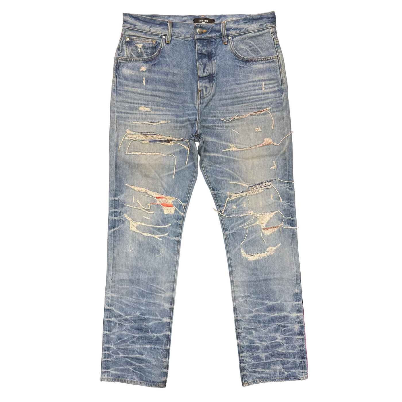 Amiri Aloha Patch Distressed Jeans Faded Indigo