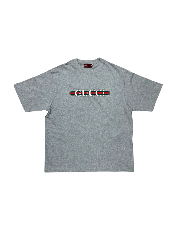 Gucci Cotton Jersey T-Shirt Logo Print Grey