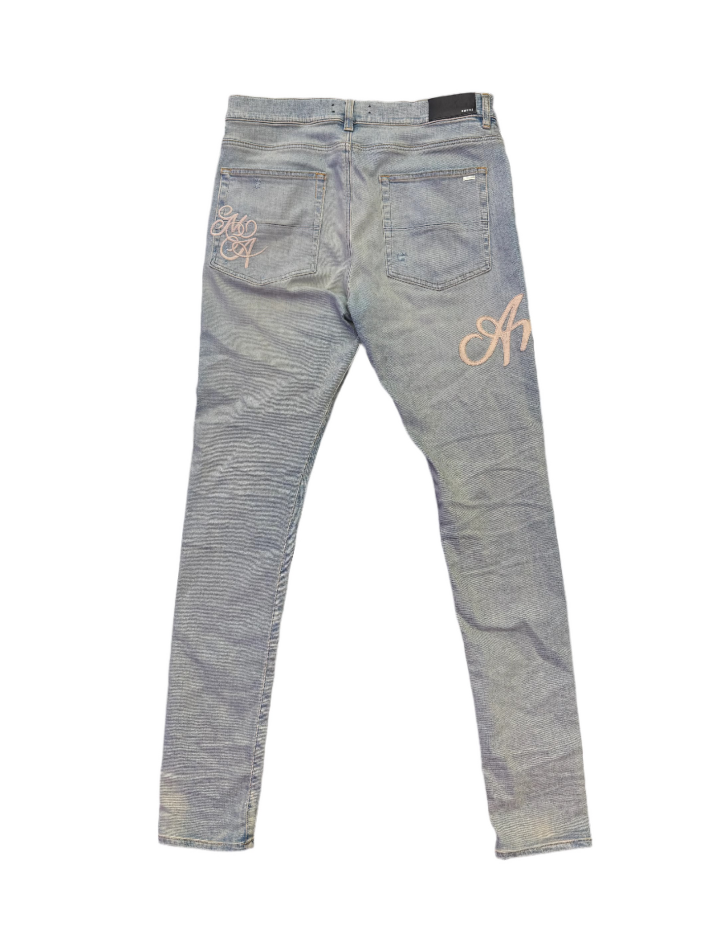 Amiri Light Wash Cream Side Logo Jeans Blue