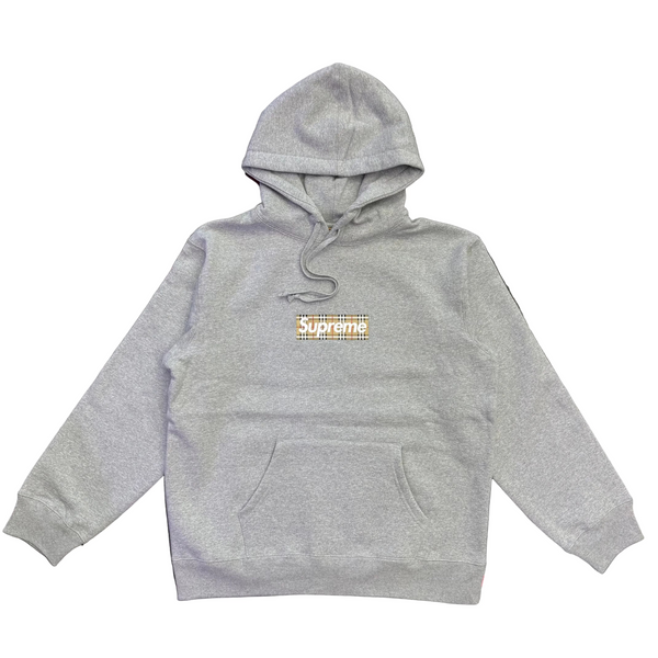Supreme Burberry Box Logo Hooded Sweatshirt Heather Grey