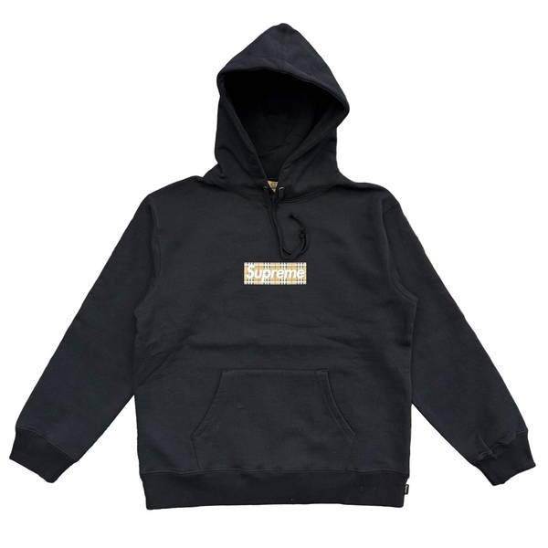 Supreme Burberry Box Logo Hooded Sweatshirt Black